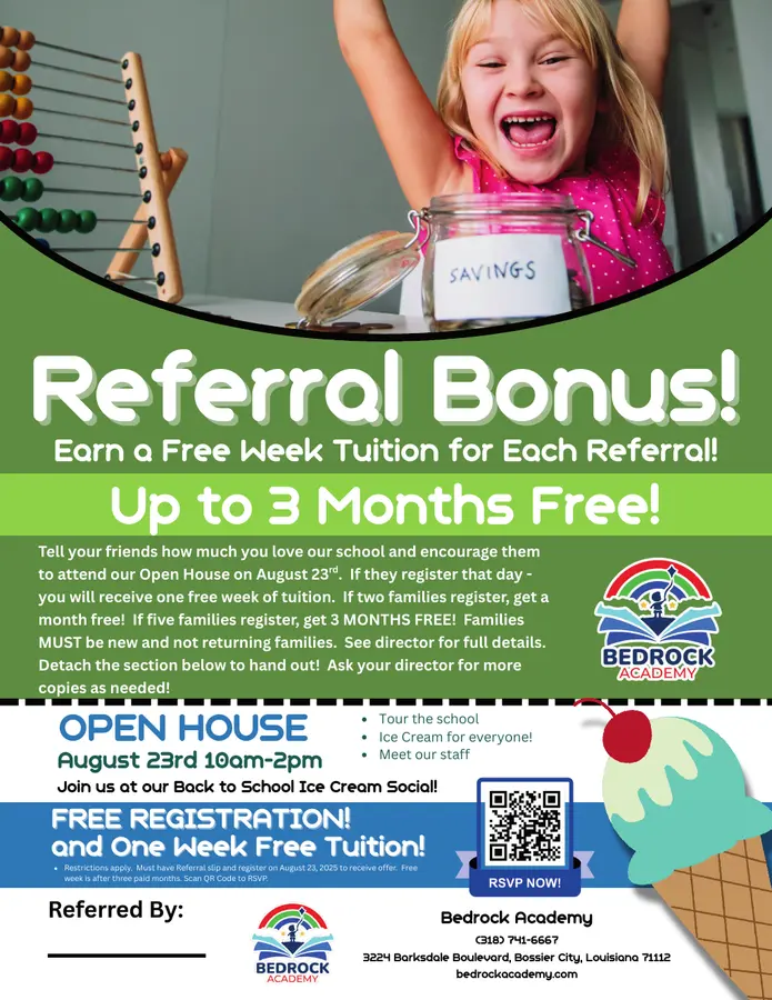 Bedrock Academy open house flyer