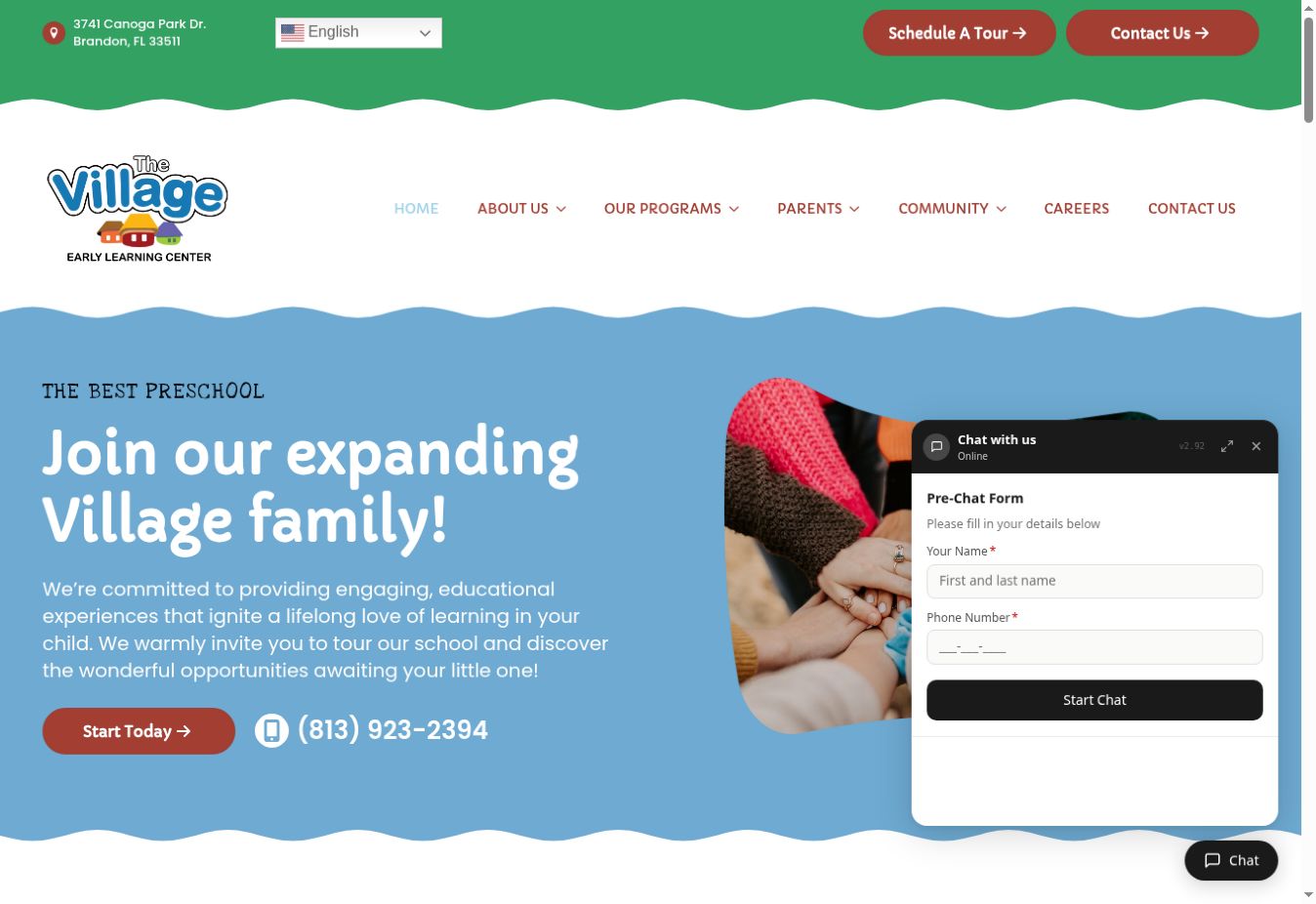 Village Early Learning Center website home page